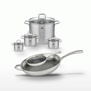 Lot Poêles 24cm & 32cm avec 4 Faitouts Elo Relief Evolution - gris inox 3176239956146