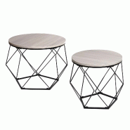 Mendler Ensemble de tables basses HWC-L37, table basse table d'appoint table de salon, métal bois ~ aspect chêne gris - gris Bois massif 98466