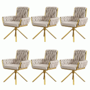 Merax Chaises de salle à manger en velours, lot de 6 Fauteuil pivotant, fauteuil de chambre, fauteuil de détente pivotant à quatre pieds en métal