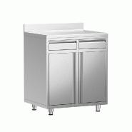 Meuble inox pour machine à café - 800 x 600 mm - 2 tiroirs - 2 portes avec trappe à déchets