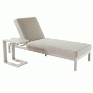 Oviala Business Ensemble bain de soleil avec tablette en aluminium crème - beige aluminium 115192