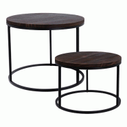 WellHome - Lot de 2 tables d’appoint en métal Ø50/60cm en couleur marron - beige WH16325 WellHome - Lot de 2 tables d’appoint en métal Ø50/60cm en couleur marron - beige WH16325