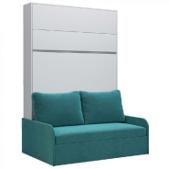 ARMOIRE LIT ESCAMOTABLE BERMUDES SOFA BLANC BANDEAU CANAPÉ BLEU 140*200 CM