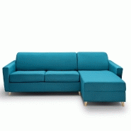 CANAPÉ D'ANGLE VIRGOLA CONVERTIBLE EXPRESS 120 CM SOMMIER LATTES MATELAS 16 CM TISSU BLEU TURQUOISE