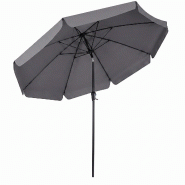 COSTWAY Parasol 300cm, avec volant, manivelle et 8 nervures en fibre, inclinable 30°, terrasse, marché. - gris métal ZB35675TE