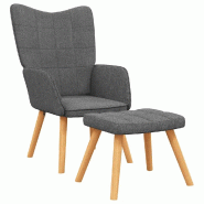 Décoshop26 - Fauteuil lounge chaise de canapé design moderne avec repose-pieds en tissu gris foncé DEC026586 - gris 3000255902705