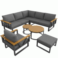 Merax ensemble de jardin modulable 6 pièces, canapé 2 en 1 et méridienne réglable, avec table et table basse, gris - gris multi-matériau HW26016AAG