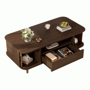 Merax Table basse  avec tiroir, 2 portes à volets roulants, compartiment ouvert et pieds en bois, 100 x 50 x 35 cm, aspect bois de noyer - marron mul