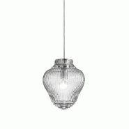 Zafferano Clyde suspension en verre soufflé transparent avec finition rigadin, structure en métal gris, hauteur 315 cm, douille E27, 70W - transpare