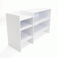 Comptoir L140xP50xH90,5cm - blanc - 4 Compartiments à l'Arrière - Assemblage Facile