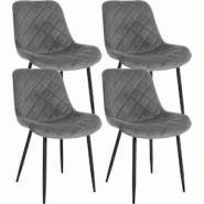 Décoshop26 - Lot de 4 chaises de salle à manger en tissu velours confortable gris pieds métal noir couture losange CDS10426 - gris 3002484932690 Décoshop26 - Lot de 4 chaises de salle à manger en tissu velours confortable gris pieds métal noir couture losange CDS10426 - gris 3002484932690