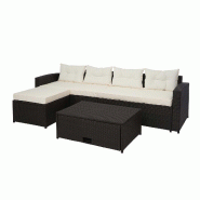 Mendler Poly-Rattan Garniture HWC-J34, Balcon-/Jardin-/Lounge-Set Canapé, compartiment de rangement ~ brun, coussin crème-beige - marron plastique 7