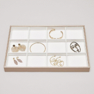 Plateau vide-poche 12 cases blanc et cadre rose gold 35x24x3 cm