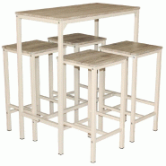 Set Table de Bar et 4 Tabourets Chêne Beige Modèle BRASIL pour l'intérieur ou l'extérieur sous une pergola par Yelloo - 0805698369336_0