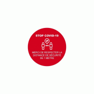 Sticker rond marquage au sol "Merci de respecter la distance de sécurité de 1 mètre" - Rouge
