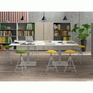 Table de réunion design bois - Quatro - L200/240 x P100 x H74 cm - Plateau bois mélaminé 19 mm - Piètement carré en acier - Garantie 5 ans