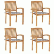 VidaXL Chaises De Jardin Empilables Avec Coussins Lot De 4 Teck Solide - multicolore 3073224 VidaXL Chaises De Jardin Empilables Avec Coussins Lot De 4 Teck Solide - multicolore 3073224
