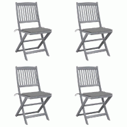 VidaXL Chaises Pliables D Extérieur Lot De 4 Et Coussins Bois D Acacia - gris 3064564