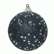 Boule mousse Ø8cm bleu nuit et paillettes etoiles argent