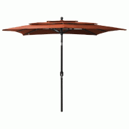 Parasol de jardin à 3 niveaux avec mât en aluminium terre cuite Modèle Azur Soleil Plus - 313841