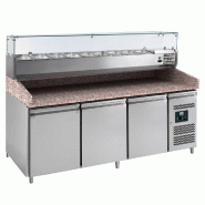 Table de préparation pizza 3 portes 60/40 + plan de travail en granit + vitrine | L2g - PZ3600TN-VRX380 Table de préparation pizza 3 portes 60/40 + plan de travail en granit + vitrine | L2g - PZ3600TN-VRX380