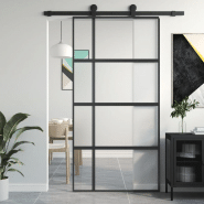 Vidaxl porte coulissante noir 102,5x205 cm verre trempé aluminium 155230