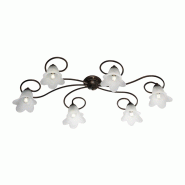 BeLight Plafonnier Alice Fer Marron, Déco Or Antique, Verre Albâtre D.14, 6 Lumières 99X50 Cm, Finition Chaleureuse - marron 8050713215002