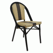 Chaise d'extérieur empilable Andorre assise/dossier tressés beige/noir/ivoire