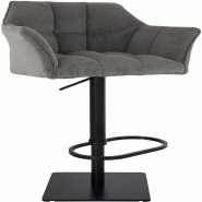 Décoshop26 - Tabouret de bar x1 réglable en velours côtelé taupe assise enveloppante capitonnée et avec base carrée en métal noir 10_0006284 -