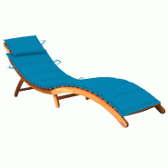 Helloshop26 - Transat chaise longue bain de soleil lit de jardin terrasse meuble d'extérieur avec coussin bois d'acacia solide 02_0012358 - Bois mass