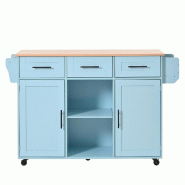 Merax Chariot de cuisine 139x46-71x91.5 cm, îlot mobile avec plan rabattable, 2 portes et 3 tiroirs, roulettes/pieds bois, bleu - bleu Bois manufactu