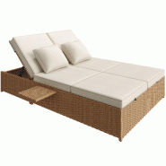Merax daybed jardin en rotin 2 en 1, double bain de soleil et canapé 3 places, tablette, beige - beige multi-matériau HW25004AAG