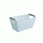 Panier rectangle blanc avec anses en bois - L.29xP.14xH.18cm - Papier tressé, poignées bois renforcé