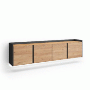 SKRAUT HOME Meuble TV, Banc Télé, 207x50x35 cm, Pour les TV jusqu'à 80", Suspendu, Mural, LED, Chêne et noir - beige Bois manufacturé 630_6