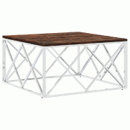 VidaXL Table basse acier inoxydable et bois massif de récupération Modèle Épure Élite - 349973