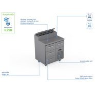 Comptoir réfrigéré en acier inoxydable - 800 × 660 × 900 mm - CSTV-80-30 Comptoir réfrigéré en acier inoxydable - 800 × 660 × 900 mm - CSTV-80-30