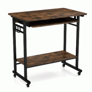 Helloshop26 - Bureau roulant pour ordinateur avec plateau de clavier 35 x 30 x 80 cm design moderne et fonctionnel en bois acacia 20_0019396 - métal