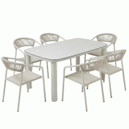 Oviala Business Table de jardin aluminium 150x90 cm et 6 chaises textilène beige - beige 115788