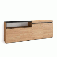SKRAUT HOME Buffet salon et cuisine, 200x75x35cm, 4 Portes, Meuble chaussure, Chêne et noir - beige Bois manufacturé 63_1