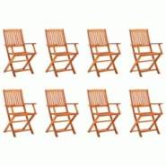 VidaXL Chaises De Jardin Pliables Lot De 8 Bois D Eucalyptus Massif - marron 3087148 VidaXL Chaises De Jardin Pliables Lot De 8 Bois D Eucalyptus Massif - marron 3087148