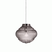 Zafferano Bonnie Lampe à suspension en verre soufflé fumé avec traitement en relief rigadin, structure en métal gris, hauteur réglable 313 cm - g