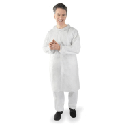 50 blouses blanches CE à usage unique, sans poches, fermeture pressions - BLSNTSEBC-IM01_0