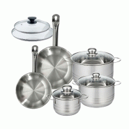 Batterie de cuisine avec 2 poêles 20/24 cm et 3 faitouts 16/20/24 cm sans PFAS Fackelmann Eterna Brillant avec couvercles - gris inox 3176239935165_0