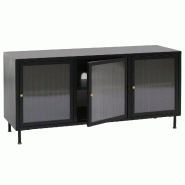 Décoshop26 - Meuble TV 2 portes 6 compartiments style industriel 58x120x40 cm en acier noir et verre structuré 04_0008866 - noir verre 3000267188302