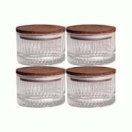 Ensemble pots en verre avec couvercle bois 4 pots ronds - Bella Hanah Home - marron 8684284027971 Ensemble pots en verre avec couvercle bois 4 pots ronds - Bella Hanah Home - marron 8684284027971