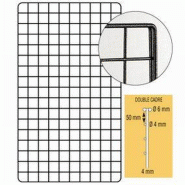 Grille double cadre 200x60cm - gris martelé - acier avec angles arrondis et maille 50x50mm
