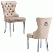 Merax Chaises de salle à manger (2 pièces), lot de 2 chaises rembourrées, chaises de salon, chaises de cuisine, pieds en acier inoxydable, beige -