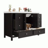 Merax Vasque sur pied 120 x 50 x 86.5 cm avec vasque en résine, 4 tiroirs et portes à fermeture amortie, noir - noir multi-matériau NK000111AAB