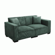 Oviala Business Canapé droit en velours côtelé 2 places vert foncé L 180 cm - vert 114903