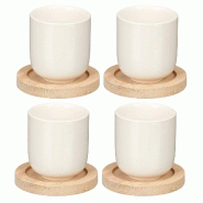 San Ignacio KINVARA - Lot de 4 gobelets en céramique 5,5x6,5 cm avec dessous de verre de 8 cm blanc - blanc Bambou SANR312
